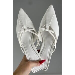 Zara White Bow Kitten Tiny Heal Slip On Point Toe Snake Skin Style Women 38 7.5